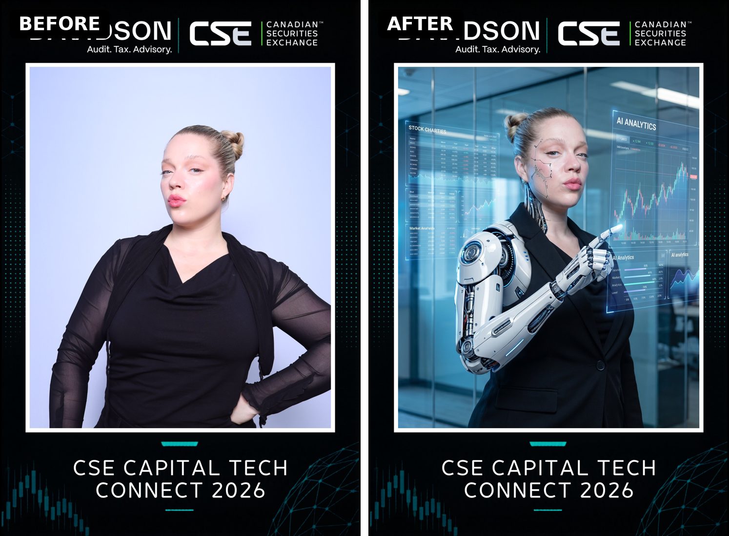 AI photo booth before and after at CSE Capital Tech Connect 2026 in Vancouver