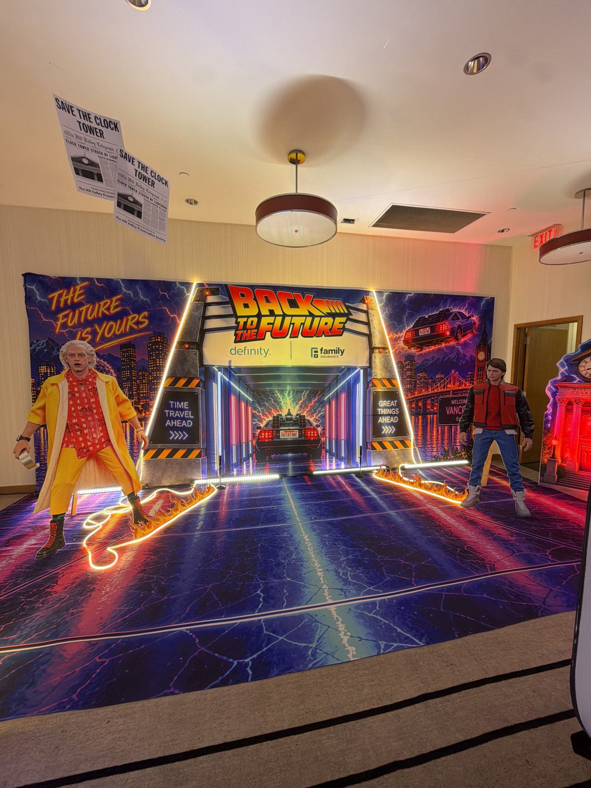 The full Back to the Future activation for Definity and Family Insurance at the IBABC Trade Show in Vancouver