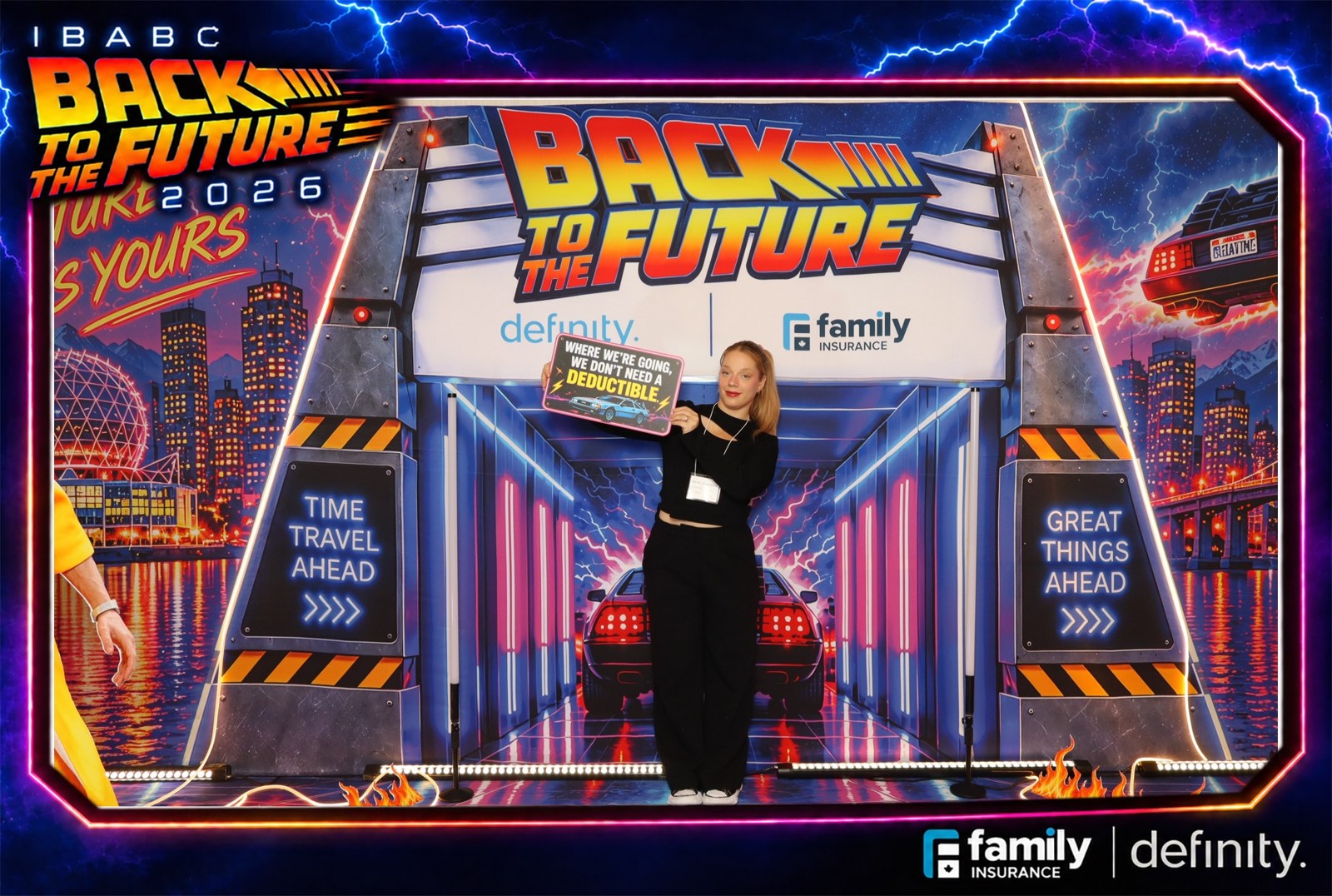 Metallic print from the IBABC Back to the Future photo booth with a deductible joke sign