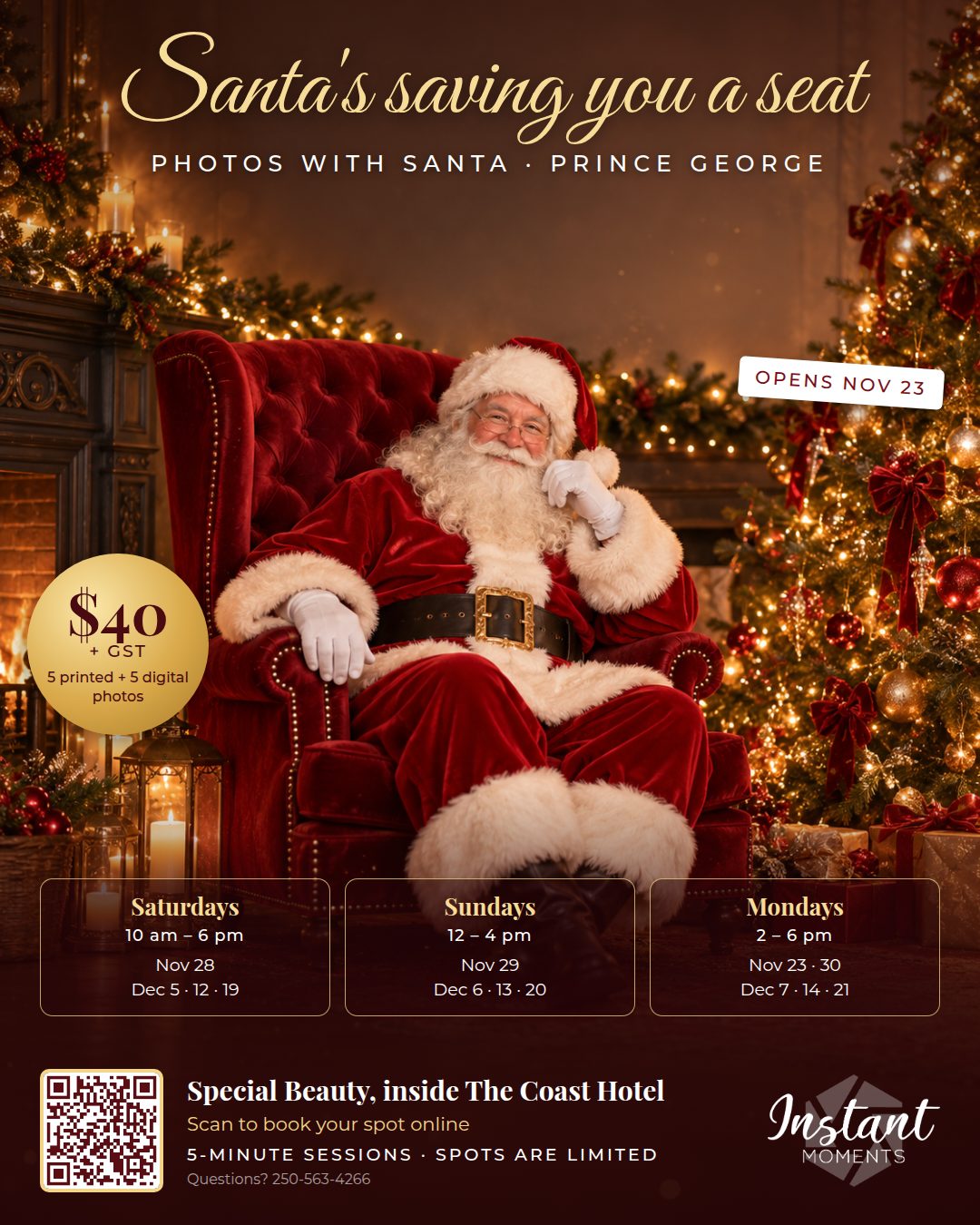 Santa photos in Prince George at Special Beauty inside The Coast Hotel, $40 plus GST for 5 printed and 5 digital photos
